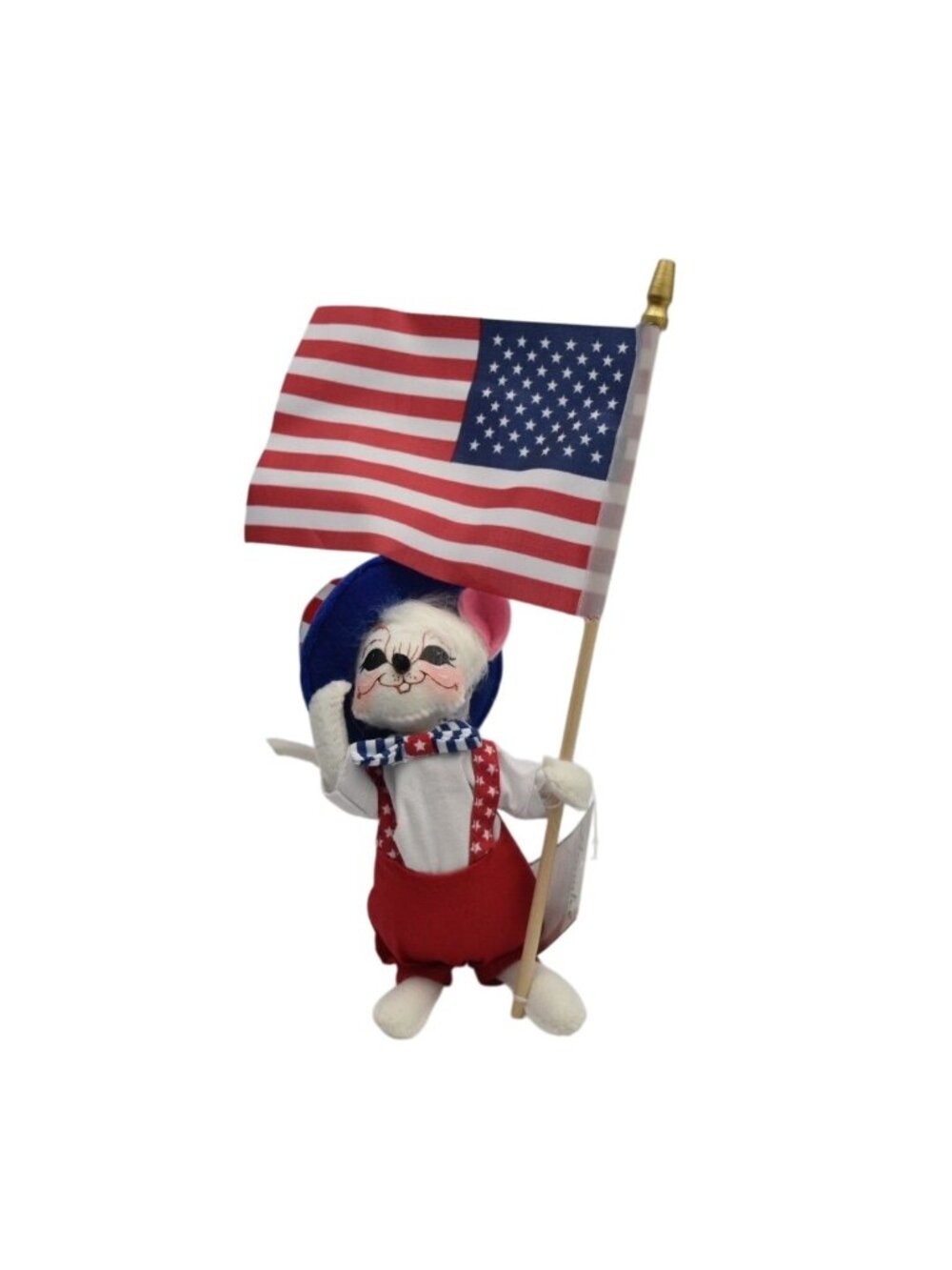 Annalee Patriotic Mouse Figurine Holding American Flag Uncle Sam Design 7 Inches